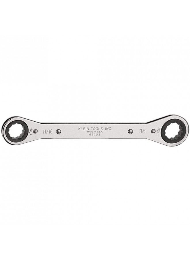 Klein Tools 68205 Ratcheting Box Wrench, Made in USA, 11/16-Inch x 3/4-Inch with Reverse Ratcheting and Chrome Plated Finish