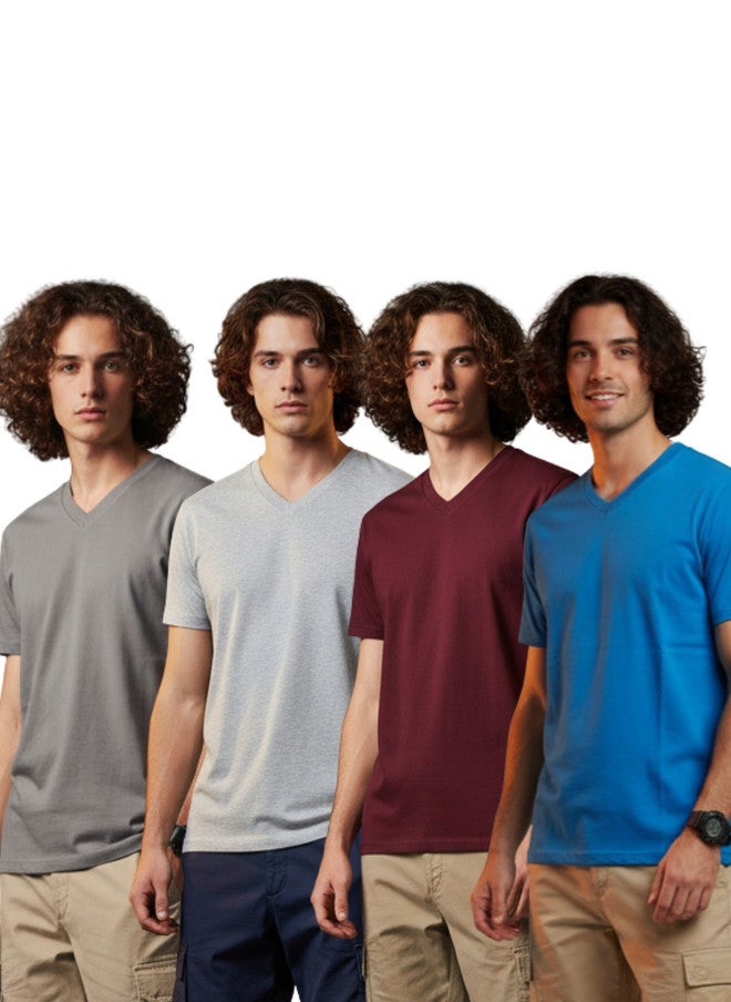 OUTLAWS Men's 4-Pack V-Neck Bio Finish T-Shirt in Solid Colors - Image 2