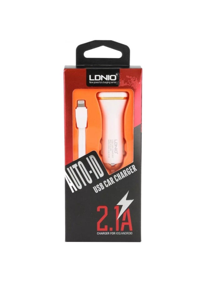 LDNIO Auto-ID 2.1A USB Car Charger with Lightning Cable