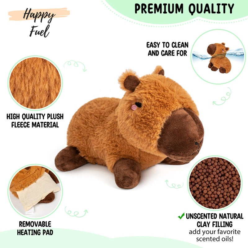 Happy Fuel وسادة تسخين قابلة للاستخدام في الميكروويف بدون رائحة 1.5 رطل للنساء والأطفال - وسادة ناعمة لطيفة دافئة - حيوانات محشوة قابلة للتسخين - هدايا كابيبارا للبنات والأولاد - Image 3