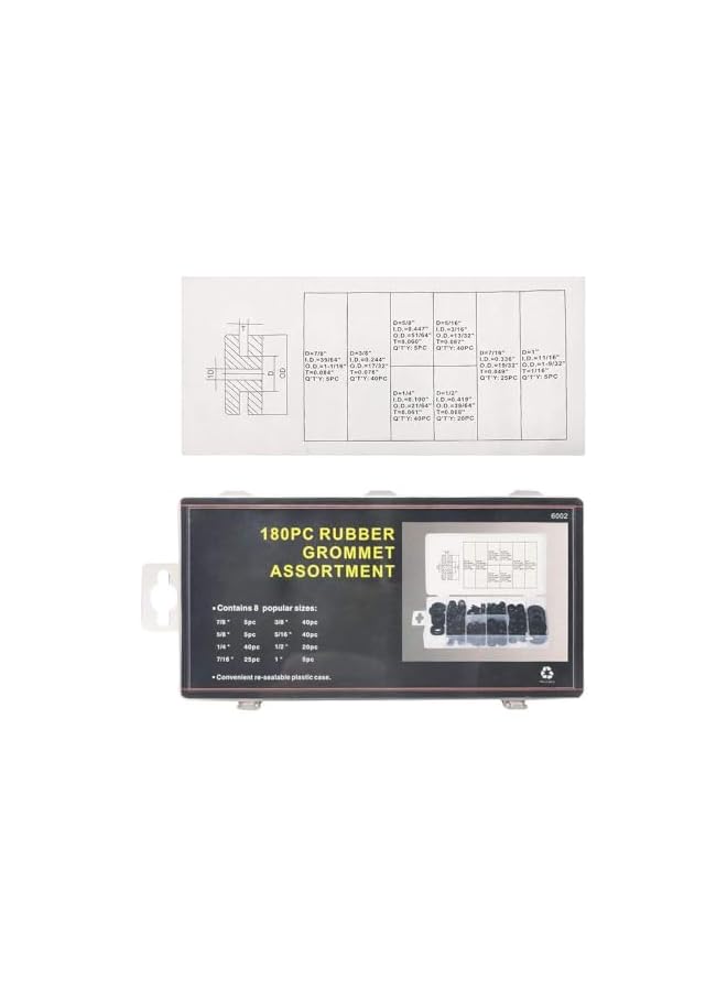promass Rubber Grommet Kit, 180pcs Assorted, 8 Sizes Firewall Hole Plug Set, Includes Durable Wiring Grommets, Rubber Hole Plugs, Automotive Firewall Grommets, for Electrical, Automotive Use - Image 3