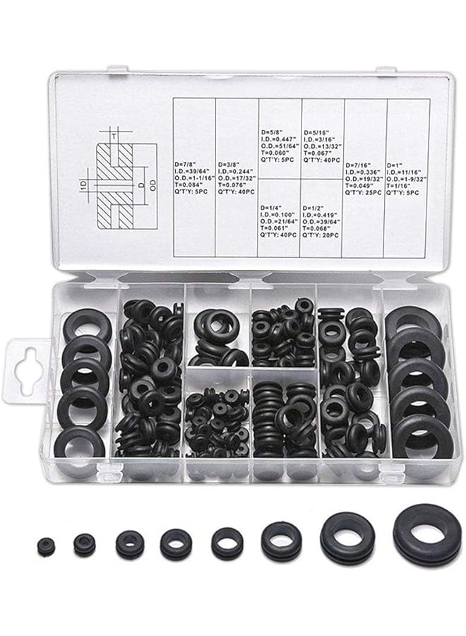 promass Rubber Grommet Kit, 180pcs Assorted, 8 Sizes Firewall Hole Plug Set, Includes Durable Wiring Grommets, Rubber Hole Plugs, Automotive Firewall Grommets, for Electrical, Automotive Use - Image 1