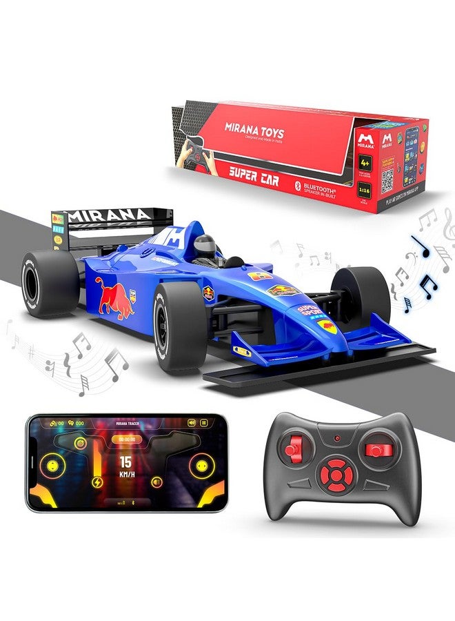 MIRANA Mirana Super Car | USB Rechargable Type-C | in-Built Bluetooth Speaker | 1:12 Size High-Speed Racing Dual Motor RC Car | Long Range Remote & App Controlled Toy for Kids 4+ 5+ 6+ Years (Blue)  - Image 1