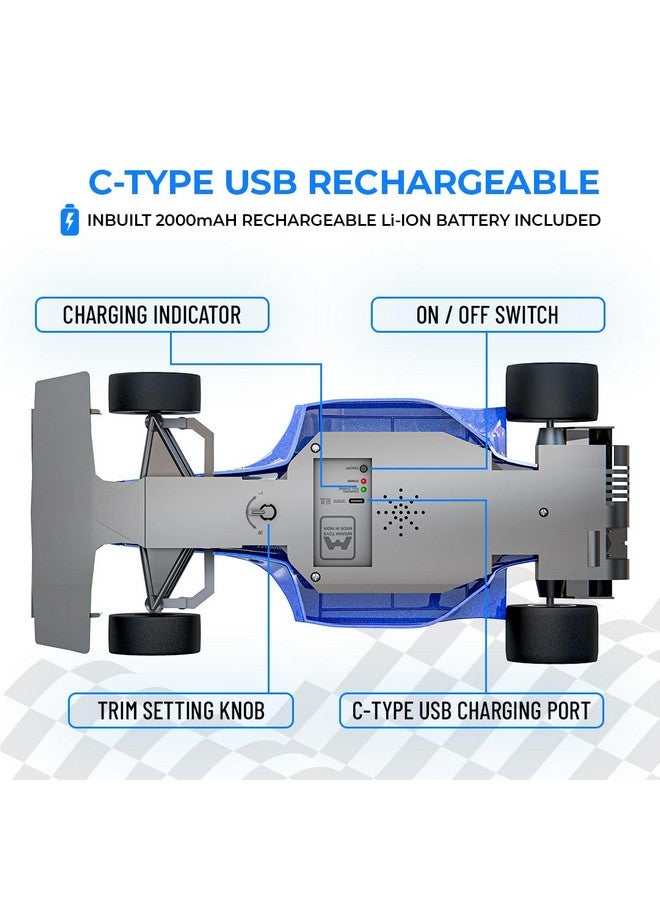MIRANA Mirana Super Car | USB Rechargable Type-C | in-Built Bluetooth Speaker | 1:12 Size High-Speed Racing Dual Motor RC Car | Long Range Remote & App Controlled Toy for Kids 4+ 5+ 6+ Years (Blue)  - Image 4
