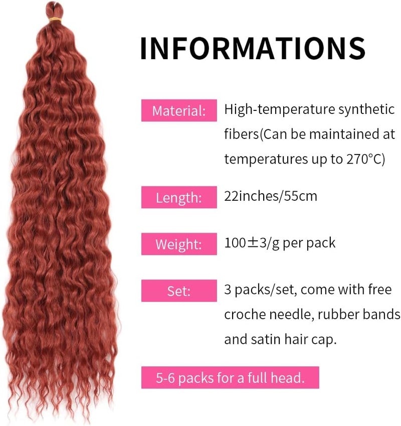 DSOAR 22 Inch 3 Packs Deep Twist Crochet Hair Ocean Wave Curly Bohemian Crochet Braids Deep Wave Hair Bundles Synthetic Hair Extensions for Women Girls - Image 3