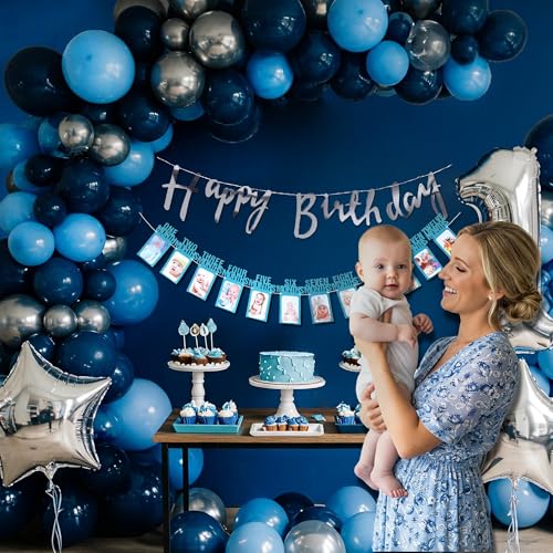 SpecialYou.in 1st Birthday Decoration for Boy with Navy Blue, Silver Chrome & Pastel Blue Balloons for Decoration, Star Foil Balloon, First Birthday Decoration for Baby Boy- 57 Pcs - Image 4
