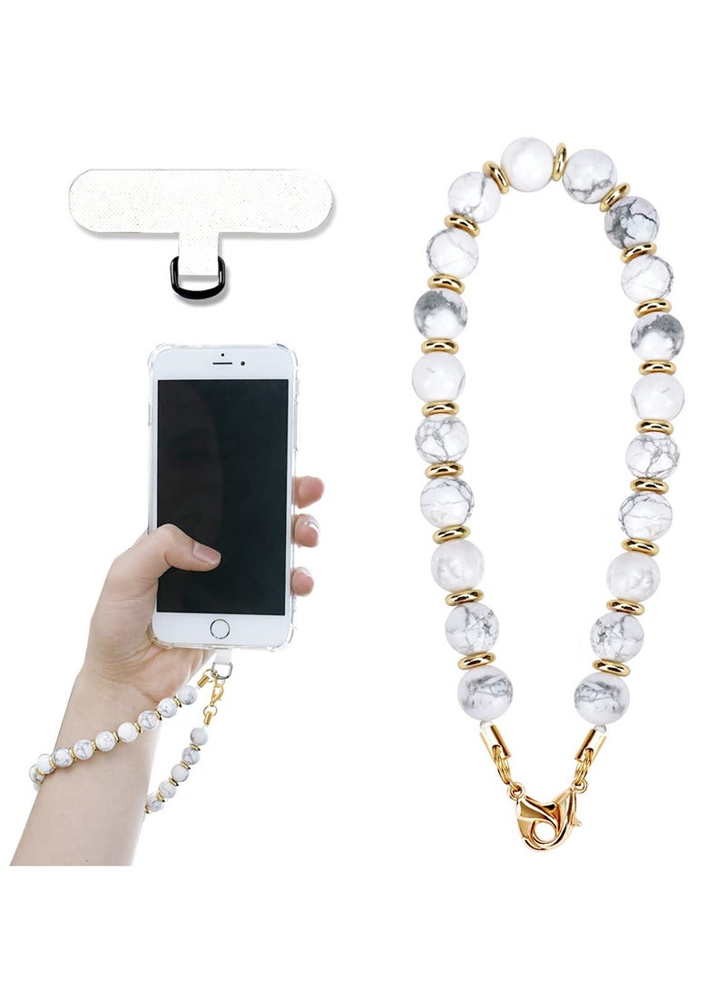 SYOSI Marble Beaded Phone Wrist Strap - Cellphone Lanyard with Tether Tab, Charm Bracelet, Hands-Free Wristlet for Women and Girls - Image 1