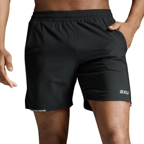 2XU Men's Aero 7 Inch Shorts - Powerful Muscle Support and Compression - Black/Silver Reflective - Size Medium - Image 1