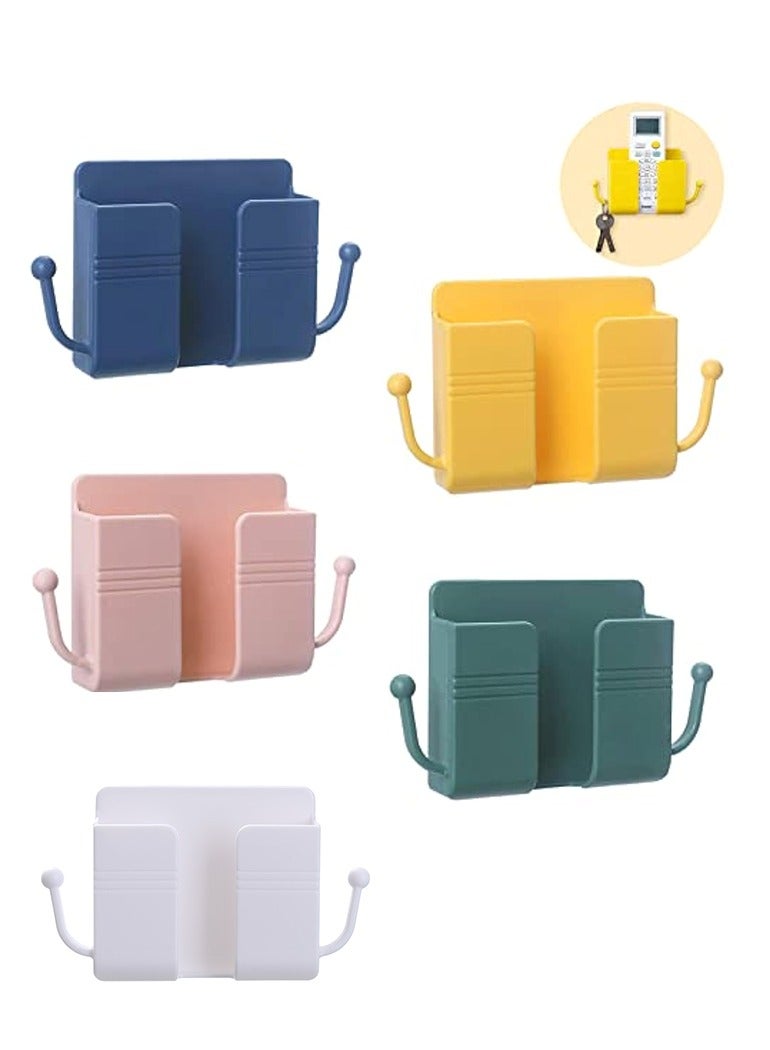 حامل هاتف جداري لاصق 5 قطع – حامل شحن وتحكم عن بعد متعدد الاستخدامات، جيب مقبس، صندوق تخزين عالمي لغرفة النوم، المطبخ، الحمام، المكتب - Image 1