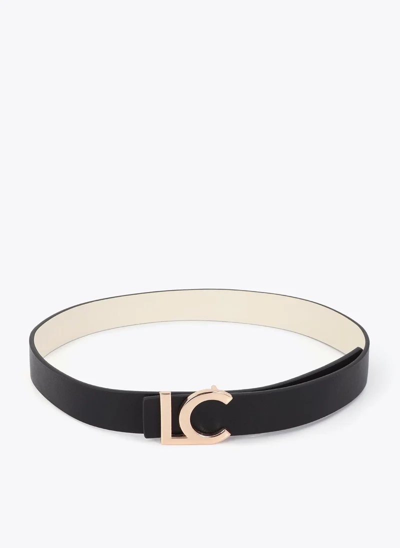 Lola Casademunt Reversible belt with LC buckle, bicolor ecru–black