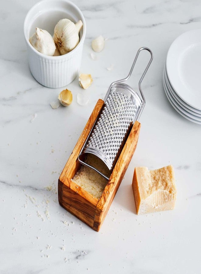 Sur La Table Italian Olivewood Cheese Grater – 9.4" Kitchen-to-Table Tool with Sharp Metal Grate for Parmesan, Romano & Asiago, Handcrafted Box Minimizes Mess, Made in Italy - Image 2