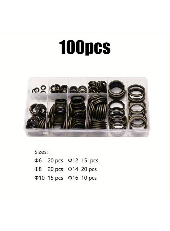 Green 100pcs Metal Bonded Seal Washer Assortment Kit 8 Sizes M6 M8 M10 M12 M14 M16 For Automotive Bearings Pumps - Image 3