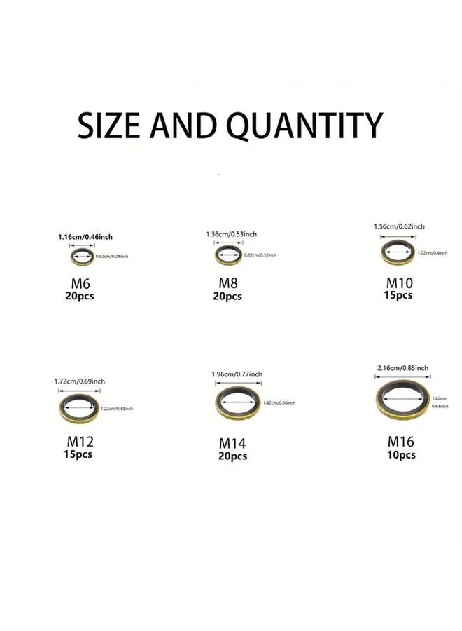 Green 100pcs Metal Bonded Seal Washer Assortment Kit 8 Sizes M6 M8 M10 M12 M14 M16 For Automotive Bearings Pumps - Image 5