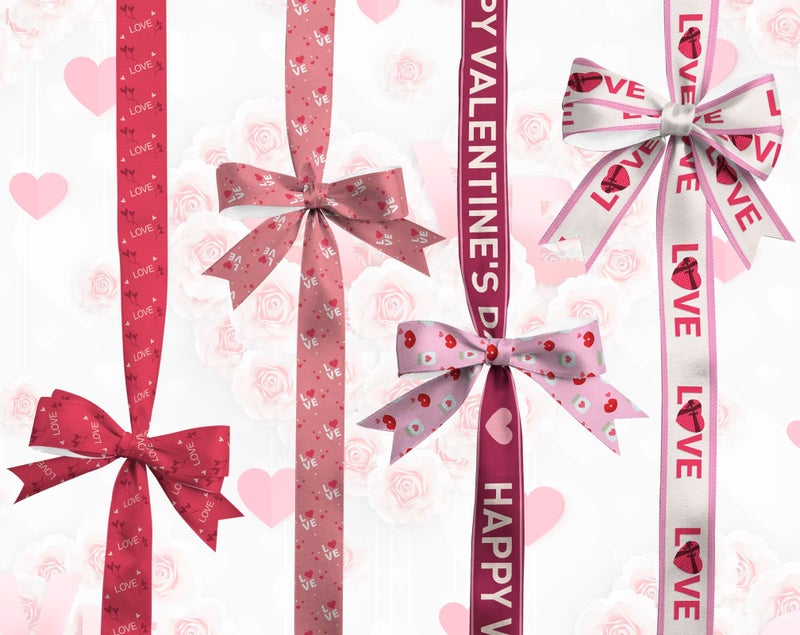 YKW 4 Rolls Valentine's Day Ribbon Set, Heart Pattern Ribbons for Wedding Gift Wrapping & DIY Crafts, 1x 1.5 (38mm) & 3X 0.78 (20mm) Rolls 5 Yards Each - Image 3