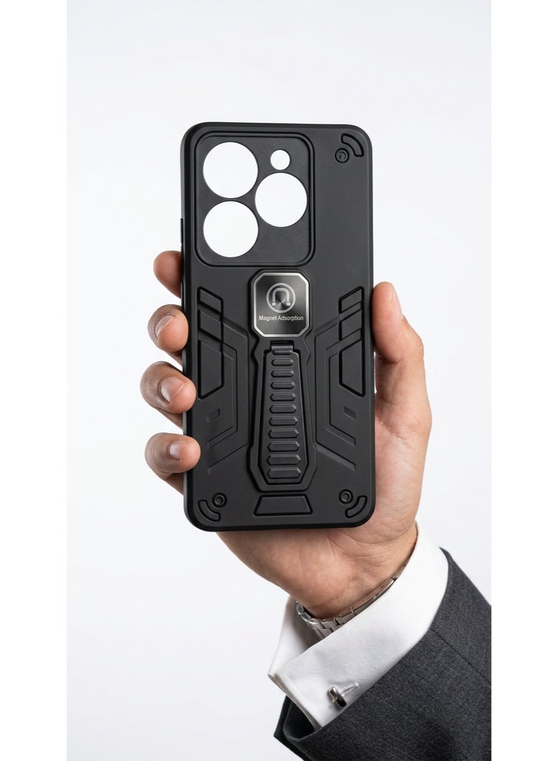 A highly durable, shock-resistant back cover with a built-in kickstand and magnetic adhesive. Compatible With phone Infinix Smart 8 ,An Excellent Choice For Those Who Appreciate Luxury. - Image 3