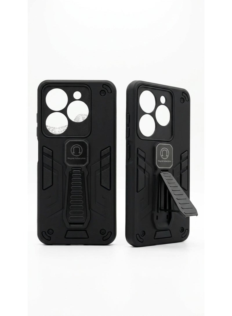 A highly durable, shock-resistant back cover with a built-in kickstand and magnetic adhesive. Compatible With phone Infinix Smart 8 ,An Excellent Choice For Those Who Appreciate Luxury. - Image 2