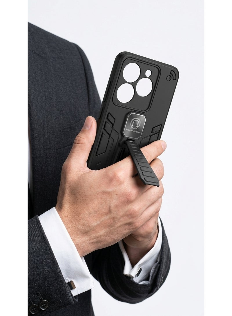 A highly durable, shock-resistant back cover with a built-in kickstand and magnetic adhesive. Compatible With phone Infinix Smart 8 ,An Excellent Choice For Those Who Appreciate Luxury. - Image 4