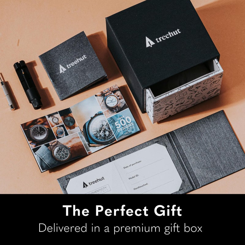 Treehut Wooden Watches for Men, Japanese Quartz Movement, Stylish Exotic Wrist Watch with Adjustable Stainless Steel Buckle, Leather Straps, Watch Made from Ebony Wood, Relojes para Hombre Mujeres - Image 5