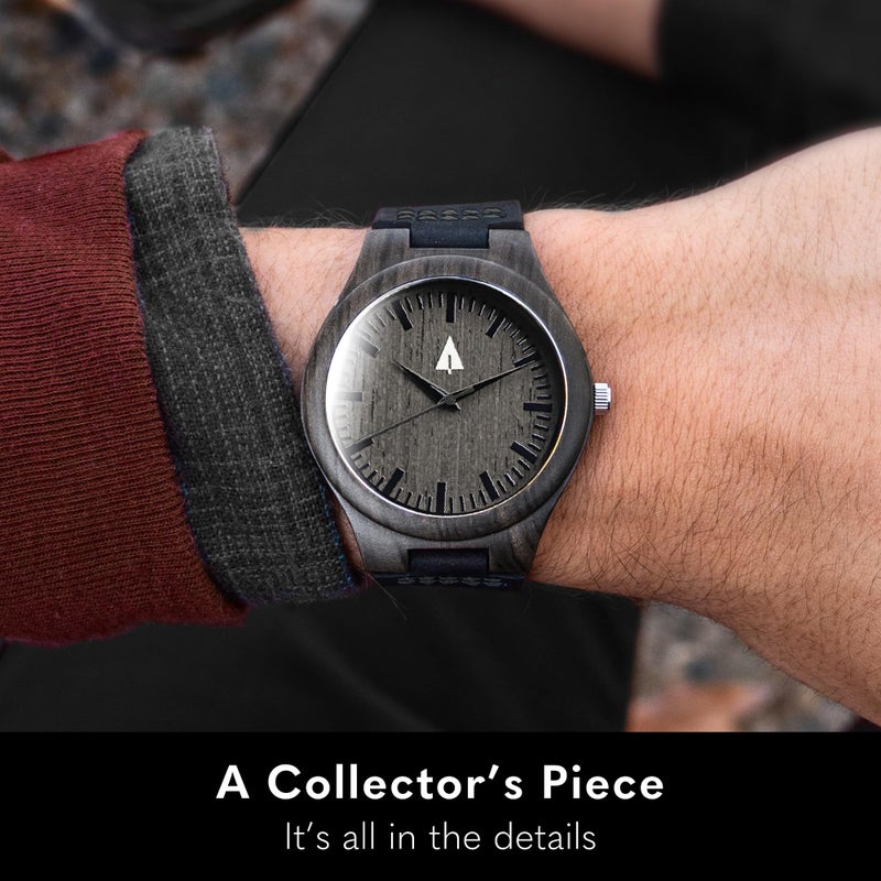 Treehut Wooden Watches for Men, Japanese Quartz Movement, Stylish Exotic Wrist Watch with Adjustable Stainless Steel Buckle, Leather Straps, Watch Made from Ebony Wood, Relojes para Hombre Mujeres - Image 2