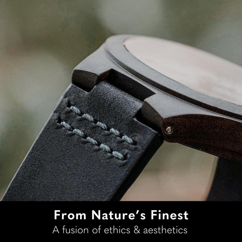 Treehut Wooden Watches for Men, Japanese Quartz Movement, Stylish Exotic Wrist Watch with Adjustable Stainless Steel Buckle, Leather Straps, Watch Made from Ebony Wood, Relojes para Hombre Mujeres - Image 3