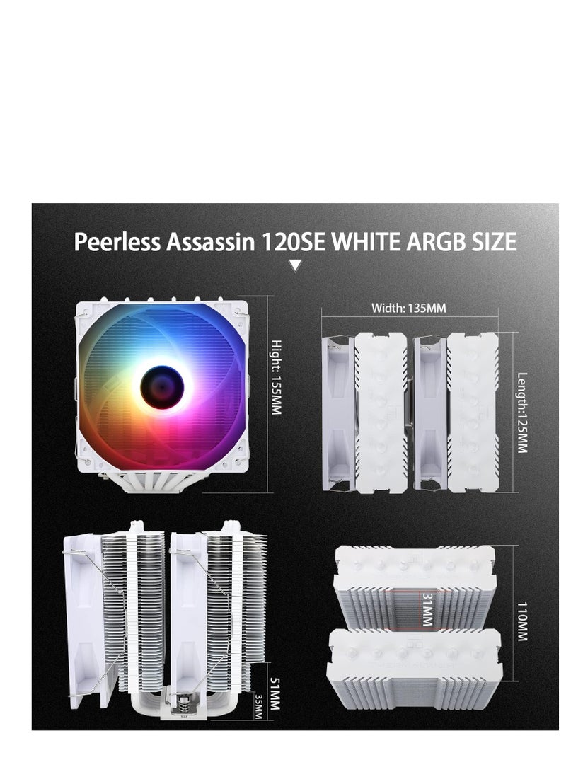 Thermalright Thermalright Peerless Assassin 120 SE ARGB White CPU Air Cooler, 6 Heat Pipes CPU Cooler, Dual 120mm TL-C12CW-S PWM Fan, AGHP Technology, for AMD AM4/AM5/Intel LGA1700/1150/1151/1155/1200 - Image 3
