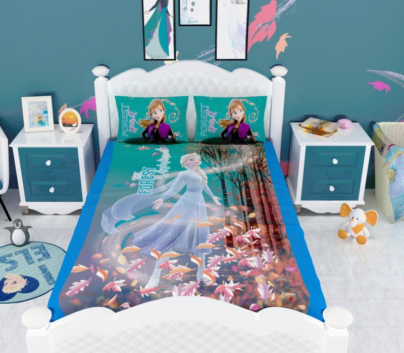 Athom Living Disney Frozen مغامرة الغابة طقم ملاءة سرير مزدوج للأطفال مع 2 غطاء وسادة - Image 1