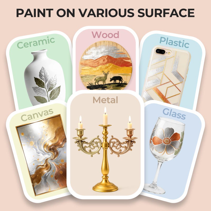 Nicpro Acrylic Paint Metallic, 6 Colors Gold, Silver, Copper, Brass, Bronze, DeepGold, 24oz/720ml Gold Leaf Paint, Non Toxic, Non Fading Paints for Art Painting, Handcrafts, Ideal for Multi-surface - Image 4