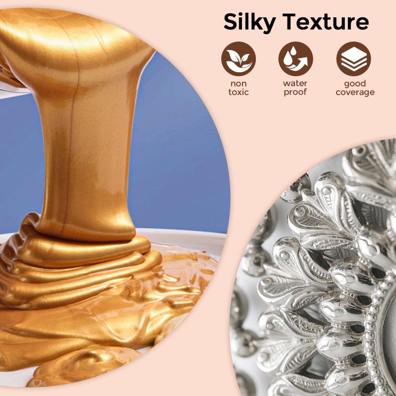 Nicpro Acrylic Paint Metallic, 6 Colors Gold, Silver, Copper, Brass, Bronze, DeepGold, 24oz/720ml Gold Leaf Paint, Non Toxic, Non Fading Paints for Art Painting, Handcrafts, Ideal for Multi-surface - Image 3