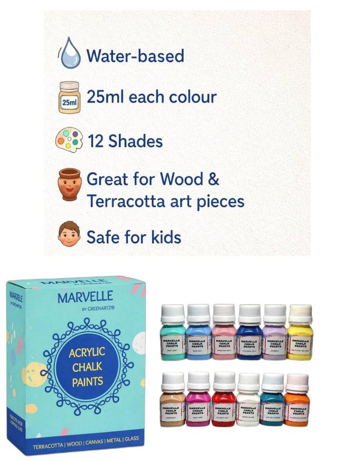 GREENARTZ MARVELLE Chalk Paint Set – 12 Colours (25ml Each) | Ultra Matte Acrylic Chalk Finish | Furniture & DIY Craft Paint for Wood, MDF, Canvas, Glass & Terracotta | Water-Based, Quick Dry - Image 2