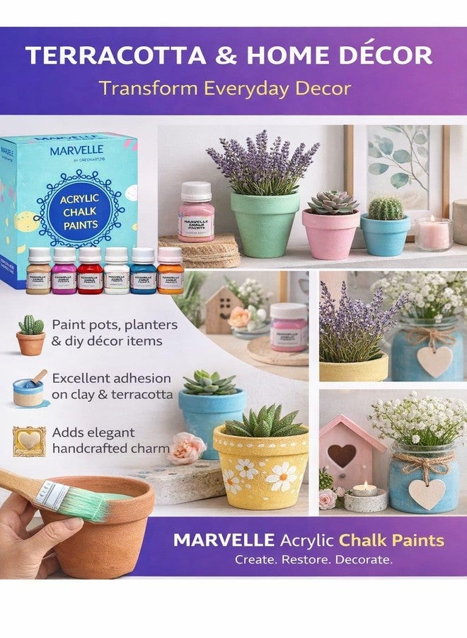 GREENARTZ MARVELLE Chalk Paint Set – 12 Colours (25ml Each) | Ultra Matte Acrylic Chalk Finish | Furniture & DIY Craft Paint for Wood, MDF, Canvas, Glass & Terracotta | Water-Based, Quick Dry - Image 5