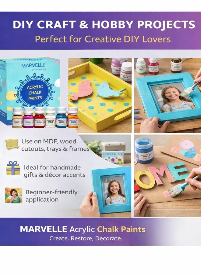 GREENARTZ MARVELLE Chalk Paint Set – 12 Colours (25ml Each) | Ultra Matte Acrylic Chalk Finish | Furniture & DIY Craft Paint for Wood, MDF, Canvas, Glass & Terracotta | Water-Based, Quick Dry - Image 3