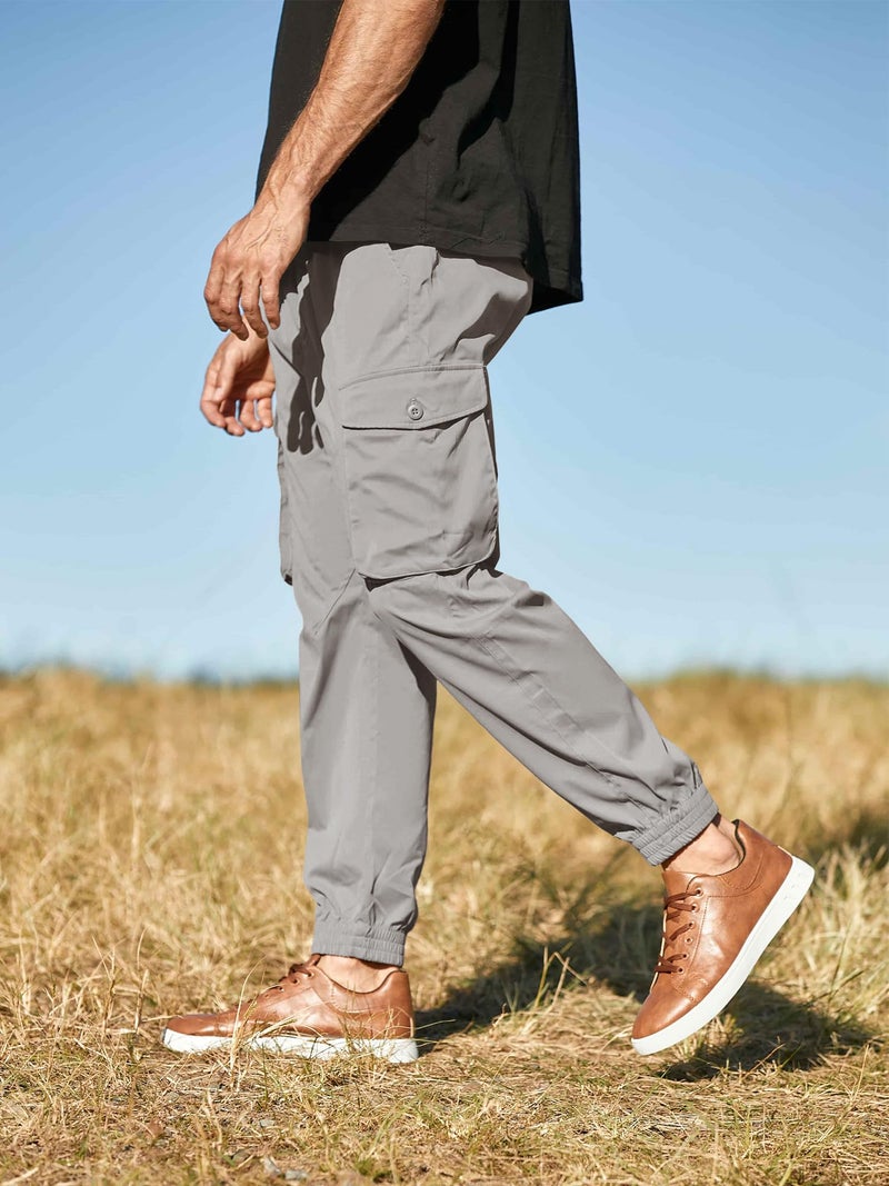 JMIERR Mens Fashion Cargo Joggers Pants - Casual Tapered Stretch Chino Athletic Sweatpants Drawstring Work Hiking Workout Trousers with Pockets Fall Clothing, XL, Light Grey - Image 4