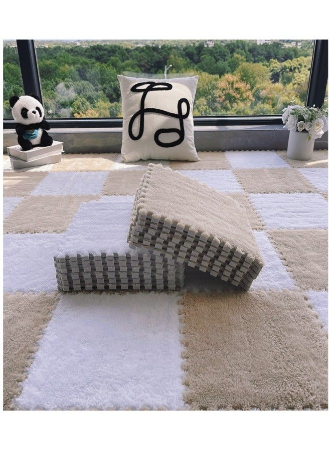 Gerenic 6/8/10/50 Pcs Baby Play Mat, Fluffy Kids Rug, Thickened Baby Interlocking Play Mat, EVA Foam Play Floor Mats, Square Plush Baby Play Mat, Non-Toxic Baby Play Mat, Soft Plush Play Mat, Yoga Fitness Workout Mats with Edges, Puzzle Play Mats for Floor Protection, Baby Floor Mat for Kids Room Home Parlor Bedroom (Khaki, 30x30cm) - Image 3