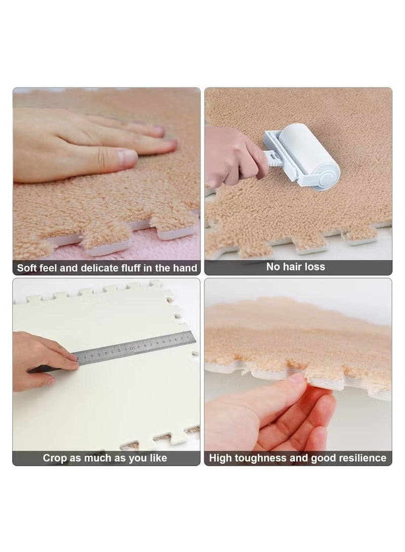 Gerenic 6/8/10/50 Pcs Baby Play Mat, Fluffy Kids Rug, Thickened Baby Interlocking Play Mat, EVA Foam Play Floor Mats, Square Plush Baby Play Mat, Non-Toxic Baby Play Mat, Soft Plush Play Mat, Yoga Fitness Workout Mats with Edges, Puzzle Play Mats for Floor Protection, Baby Floor Mat for Kids Room Home Parlor Bedroom (Khaki, 30x30cm) - Image 5