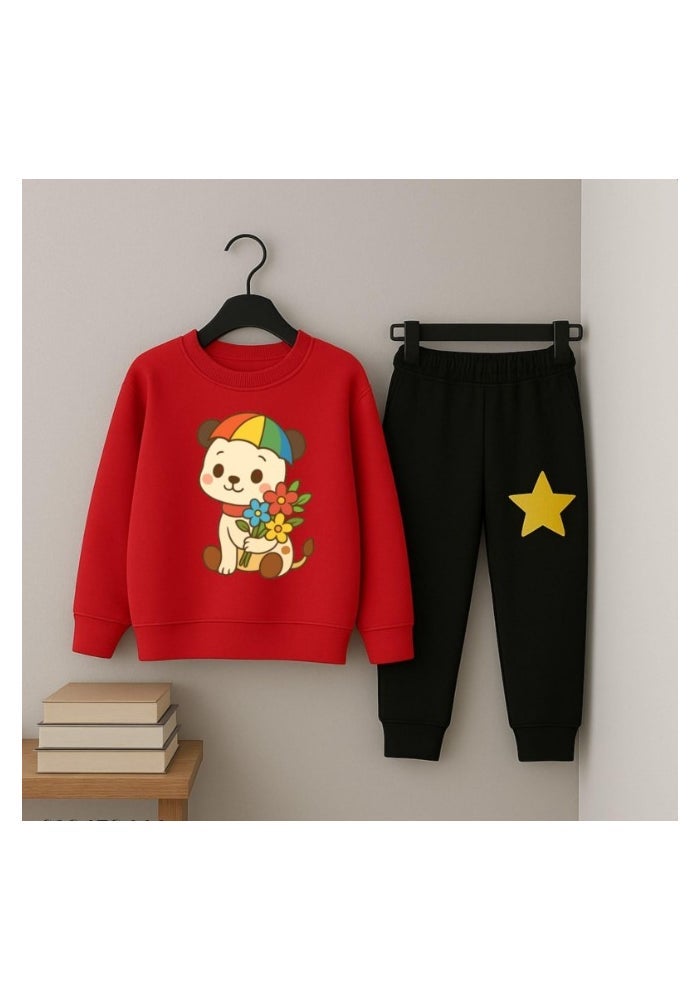 Viel Innate سويت شيرت أحمر وسروال رياضي أسود للأولاد - Image 4