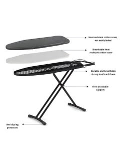 ESSENTIALS 360 Strong 110x30cm Wobble Free Ironing Board , Adjustable Height, Foldable with Slicone Paded Iron Rest, Heavy Duty 32mm and 25mm Metal Frame, Space-Saving for Home, Laundry Room, Dorm Use – Grey  - Image 4
