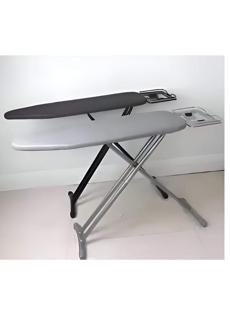 ESSENTIALS 360 - Strong 110x30cm Wobble Free Ironing Board , Adjustable Height, Foldable with Slicone Paded Iron Rest, Heavy Duty 32mm and 25mm Metal Frame, Space-Saving for Home, Laundry Room, Dorm Use – Grey - Image 1
