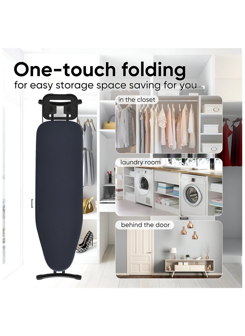 ESSENTIALS 360 - Strong 110x30cm Wobble Free Ironing Board , Adjustable Height, Foldable with Slicone Paded Iron Rest, Heavy Duty 32mm and 25mm Metal Frame, Space-Saving for Home, Laundry Room, Dorm Use – Grey - Image 1