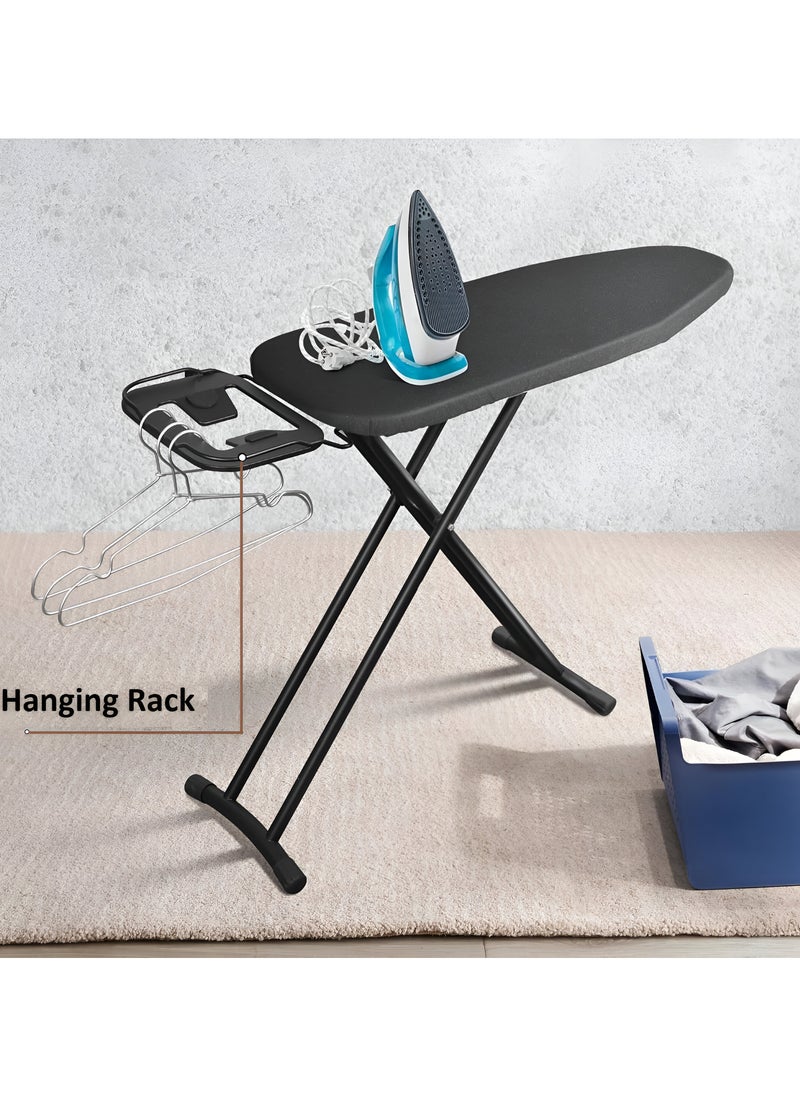 ESSENTIALS 360 - Strong 110x30cm Wobble Free Ironing Board , Adjustable Height, Foldable with Slicone Paded Iron Rest, Heavy Duty 32mm and 25mm Metal Frame, Space-Saving for Home, Laundry Room, Dorm Use – Grey - Image 1