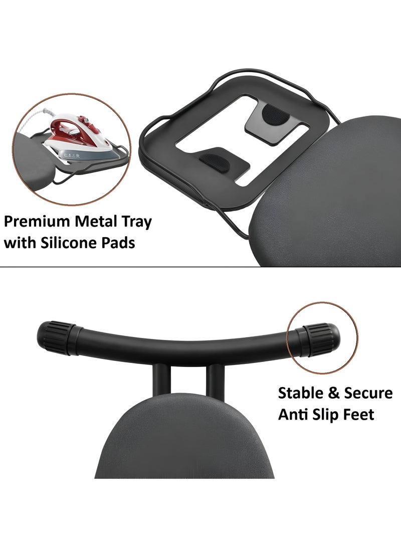 ESSENTIALS 360 Strong  Wobble Free Ironing Board 110 x 33 cm, Adjustable Height, Foldable with Slicone Paded Iron Rest, Heavy Duty 32mm and 25mm Metal Frame, Space-Saving for Home, Laundry Room, Dorm Use – Grey - Image 4