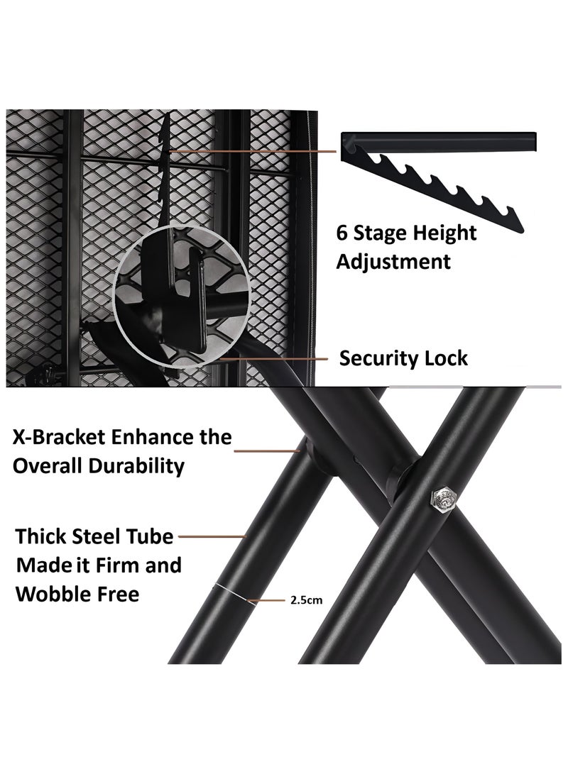 ESSENTIALS 360 Strong  Wobble Free Ironing Board 110 x 33 cm, Adjustable Height, Foldable with Slicone Paded Iron Rest, Heavy Duty 32mm and 25mm Metal Frame, Space-Saving for Home, Laundry Room, Dorm Use – Grey - Image 5