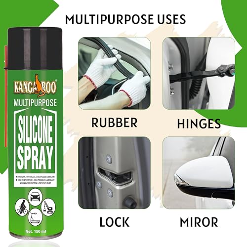Kangaroo® Multipurpose Silicone Spray 150ml Each | Odourless, Non-Toxic Lubricant | Protects Rubber, Plastic, Metal & Vinyl | Prevents Rust, Eliminates Friction, High-Temperature (150 ML PACK 2) - Image 2