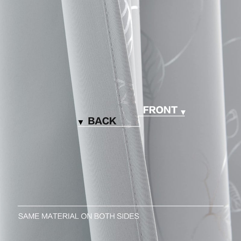 BUHUA Wave Silver Leaf Print Blackout Curtains for Living Room Darkening Curtains Light Blocking Curtains for Bedroom 66W?84L Greyish White 2 Panels - Image 5
