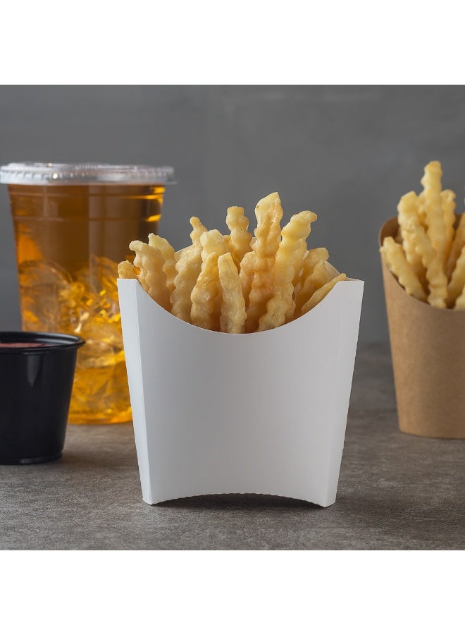 Restaurantware Bio Tek 4.5 x 3.2 x 3.9 Inch French Fry Cup, 100 Disposable Snack Cups - Stackable, Sustainable, White Paper 3 Ounce Fry Holder, For Fries, Onion Rings, Popcorn, or Cookies - Image 3
