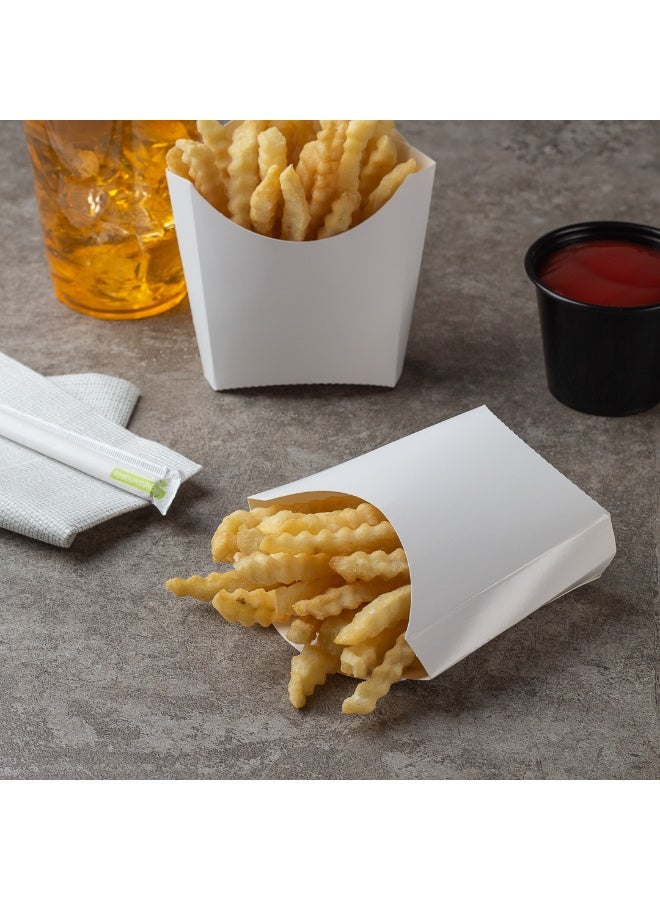 Restaurantware Bio Tek 4.5 x 3.2 x 3.9 Inch French Fry Cup, 100 Disposable Snack Cups - Stackable, Sustainable, White Paper 3 Ounce Fry Holder, For Fries, Onion Rings, Popcorn, or Cookies - Image 4