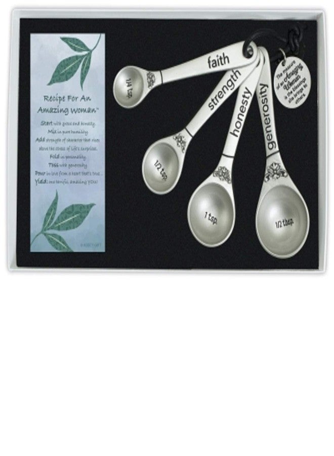 Abbey + CA Gift Amazing Woman Measuring Spoon Set, Decorative Gifts and Kitchen Accessories, 4 Spoons, Engraved Pewter and Silver Enamel, By Abbey & CA Gift - Image 1