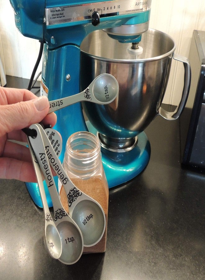 Abbey + CA Gift Amazing Woman Measuring Spoon Set, Decorative Gifts and Kitchen Accessories, 4 Spoons, Engraved Pewter and Silver Enamel, By Abbey & CA Gift - Image 3
