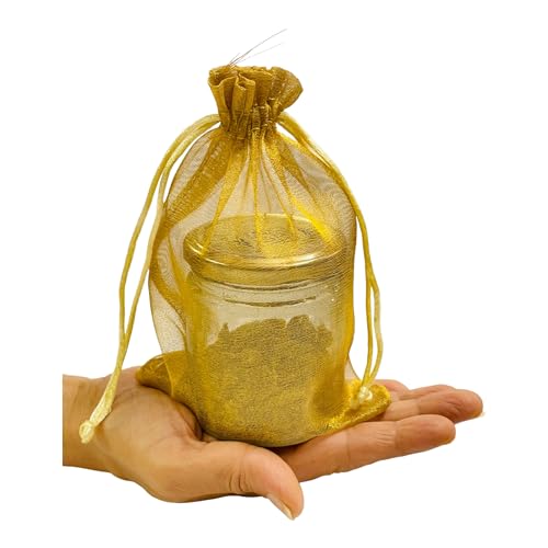 KRIWIN Pack of 50 Organza Tissue Gift Potli Bags 5inch X 7 inch, Drawstring Closure (Gold) - Image 3