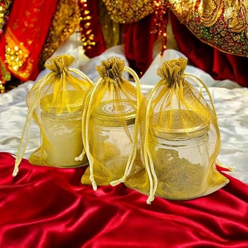 KRIWIN Pack of 50 Organza Tissue Gift Potli Bags 5inch X 7 inch, Drawstring Closure (Gold) - Image 2