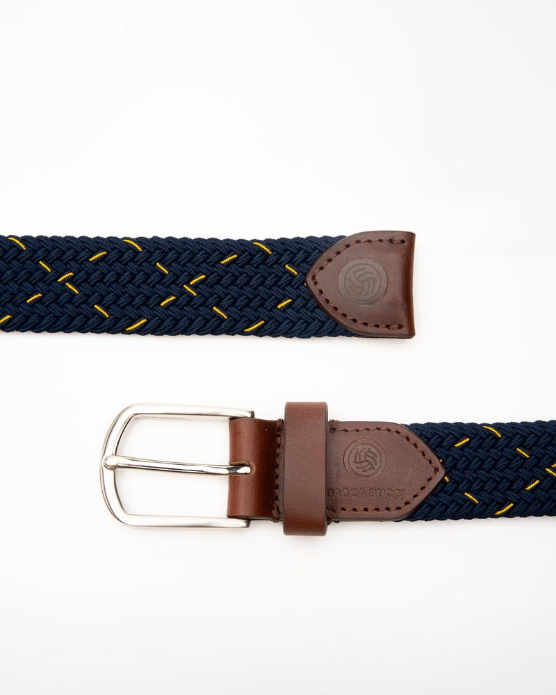Bacca Bucci Infinite Stretch Belt Versatile, Elegant & Custom-Fit for Every Waist Navy with Ember Striped - Image 5